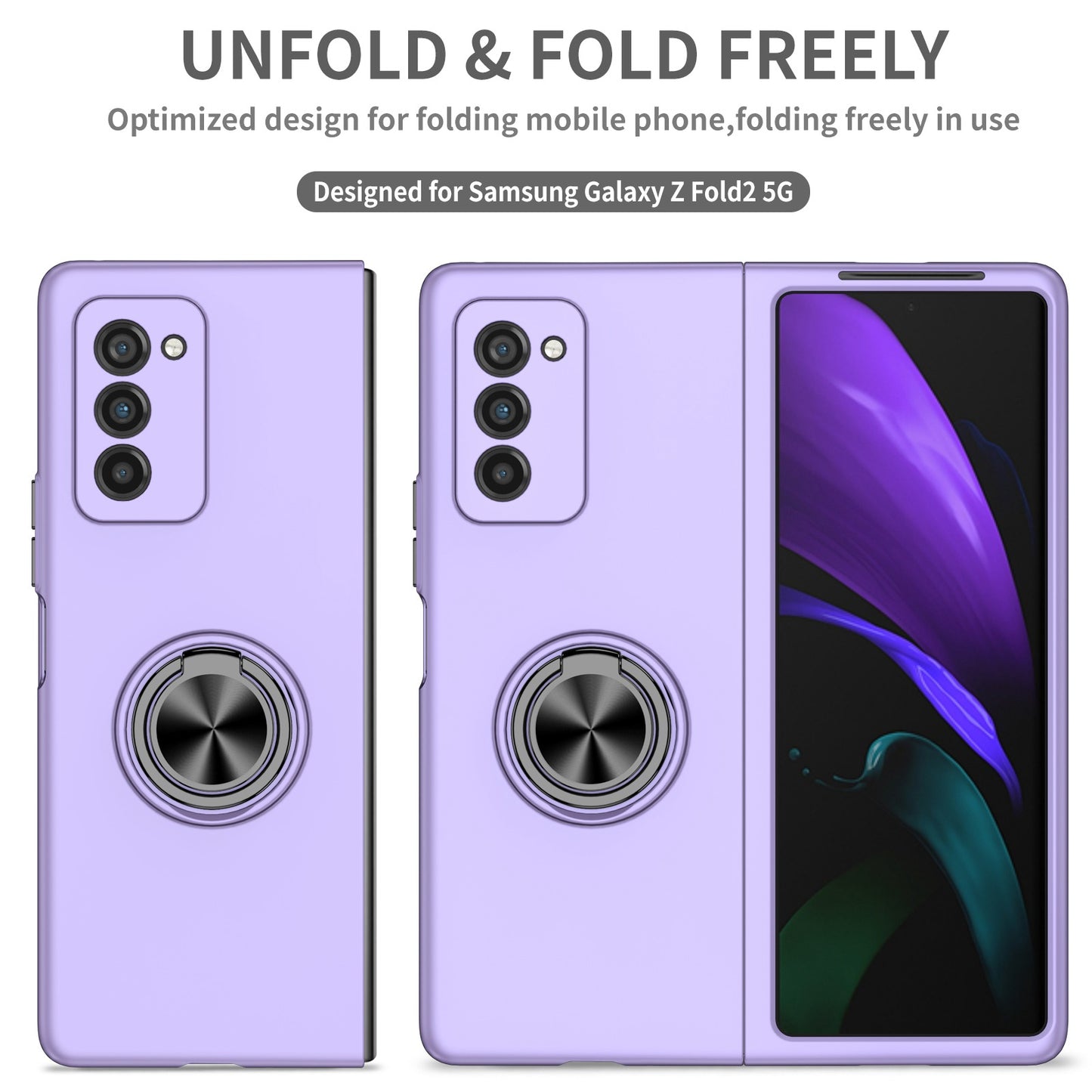 For Samsung Galaxy Z Fold2 5G Anti-scratch Hard PC Rotating Metal Ring Kickstand Phone Case Folding Shockproof Cover