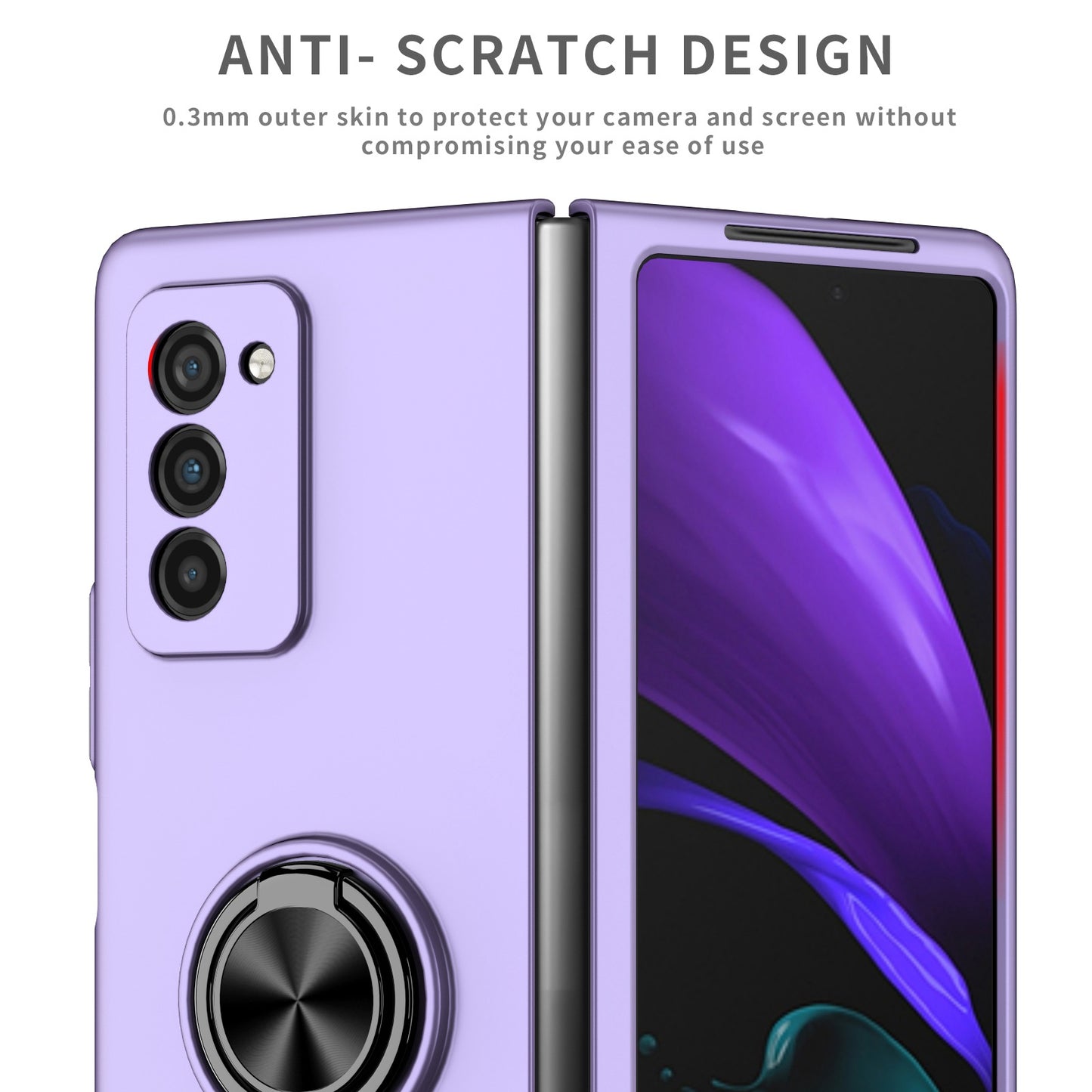 For Samsung Galaxy Z Fold2 5G Anti-scratch Hard PC Rotating Metal Ring Kickstand Phone Case Folding Shockproof Cover