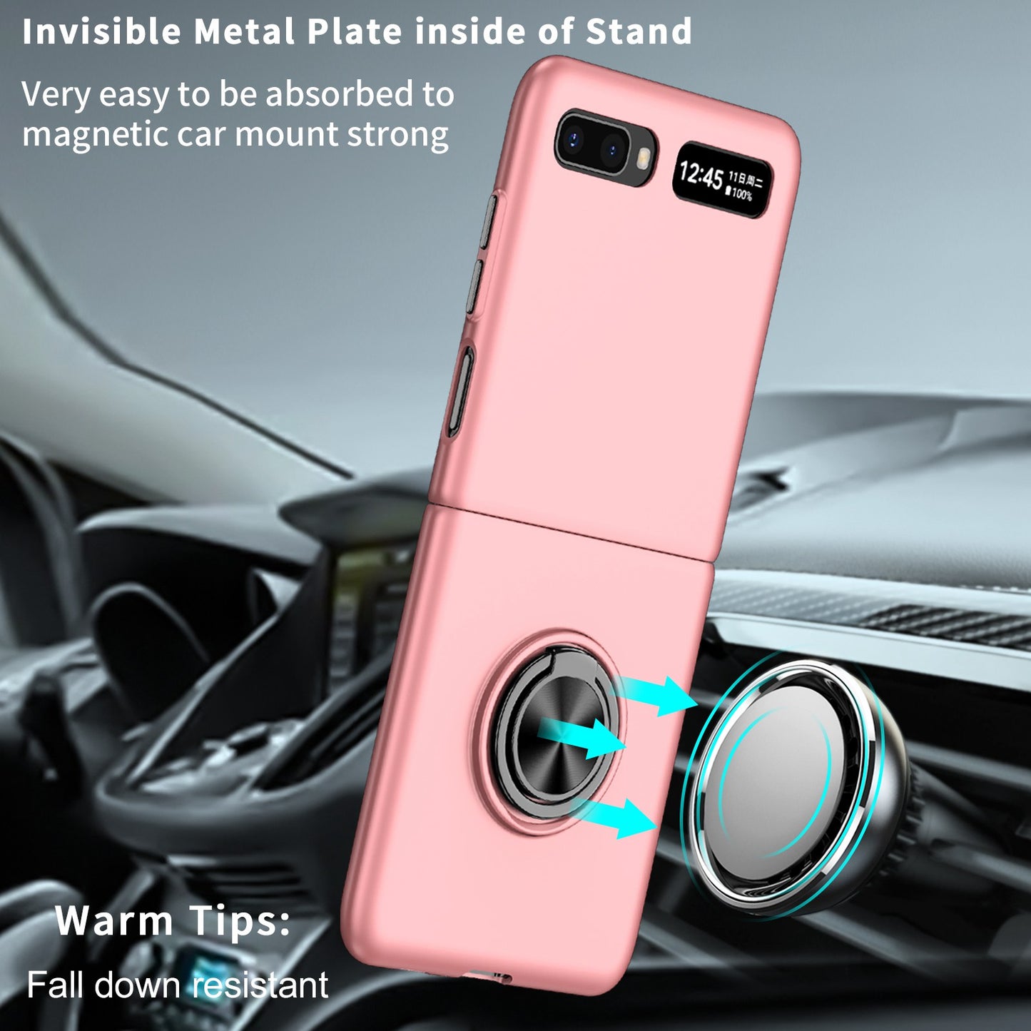 For Samsung Galaxy Z Flip 5G Hard PC Folding Mobile Phone Case Rotatable Metal Ring Kickstand Anti-fall Shell