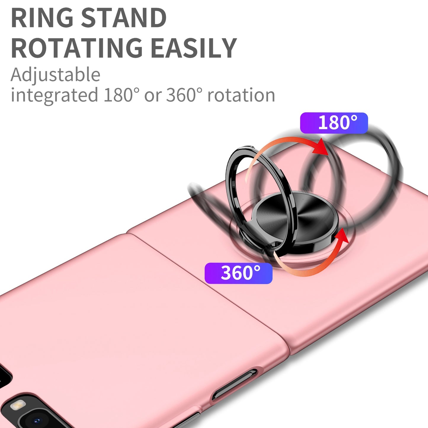 For Samsung Galaxy Z Flip 5G Hard PC Folding Mobile Phone Case Rotatable Metal Ring Kickstand Anti-fall Shell