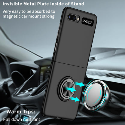 For Samsung Galaxy Z Flip 5G Hard PC Folding Mobile Phone Case Rotatable Metal Ring Kickstand Anti-fall Shell