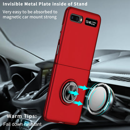 For Samsung Galaxy Z Flip 5G Hard PC Folding Mobile Phone Case Rotatable Metal Ring Kickstand Anti-fall Shell