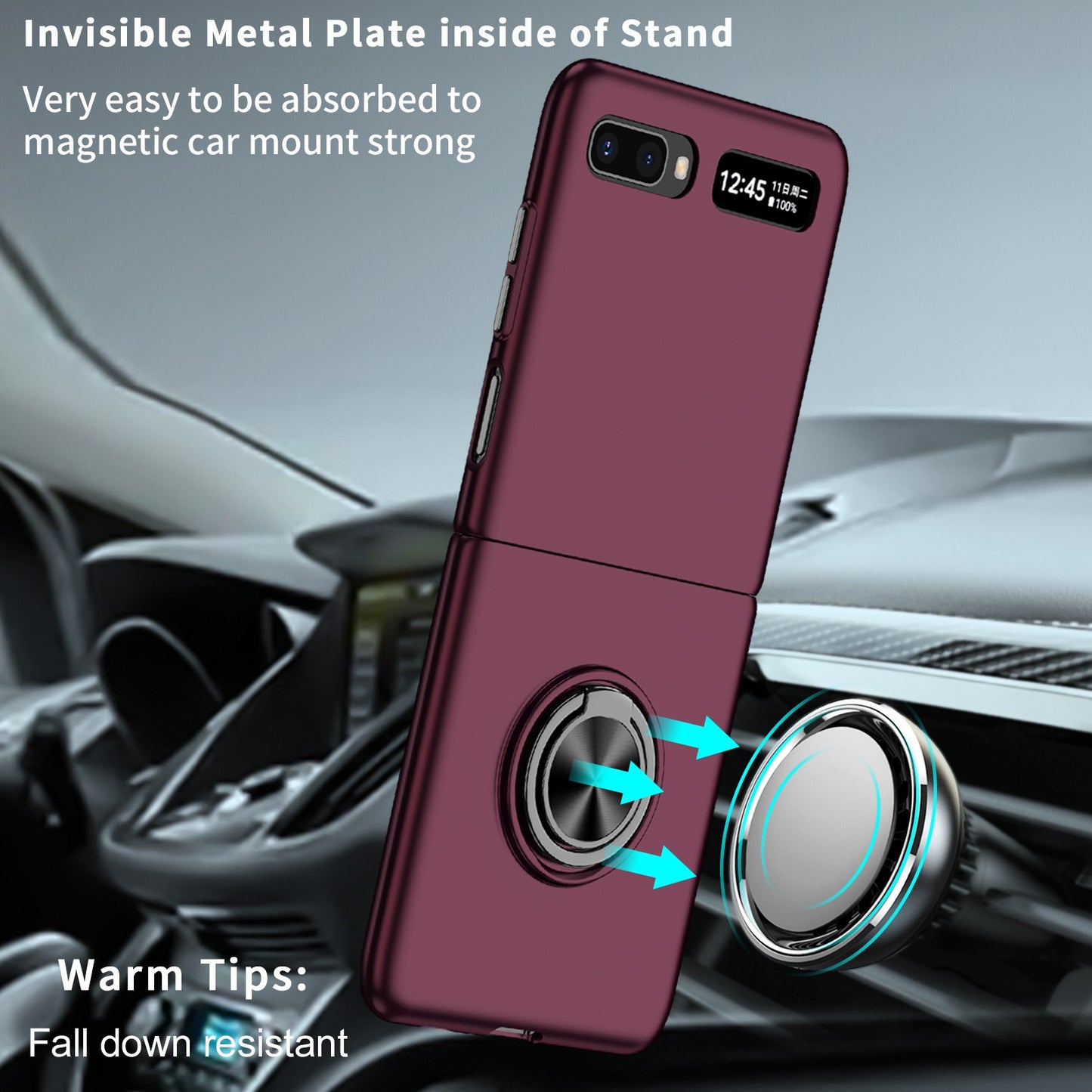 For Samsung Galaxy Z Flip 5G Hard PC Folding Mobile Phone Case Rotatable Metal Ring Kickstand Anti-fall Shell