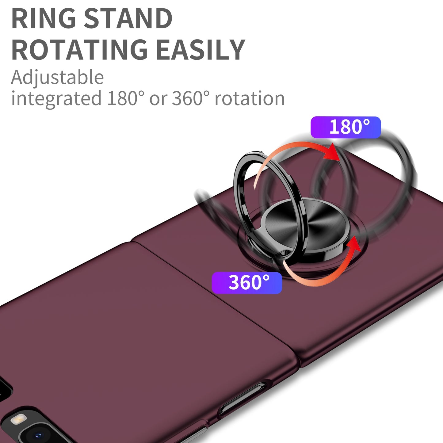 For Samsung Galaxy Z Flip 5G Hard PC Folding Mobile Phone Case Rotatable Metal Ring Kickstand Anti-fall Shell