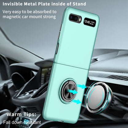 For Samsung Galaxy Z Flip 5G Hard PC Folding Mobile Phone Case Rotatable Metal Ring Kickstand Anti-fall Shell