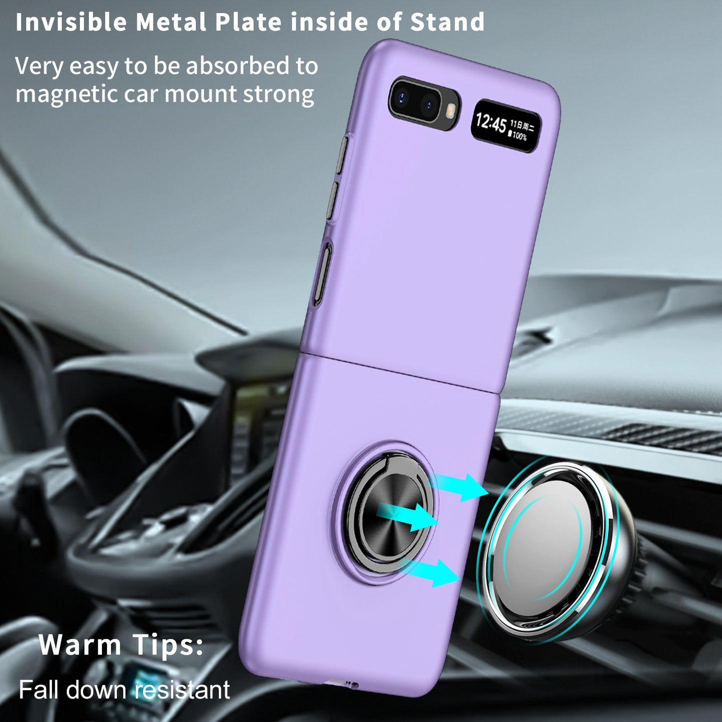 For Samsung Galaxy Z Flip 5G Hard PC Folding Mobile Phone Case Rotatable Metal Ring Kickstand Anti-fall Shell