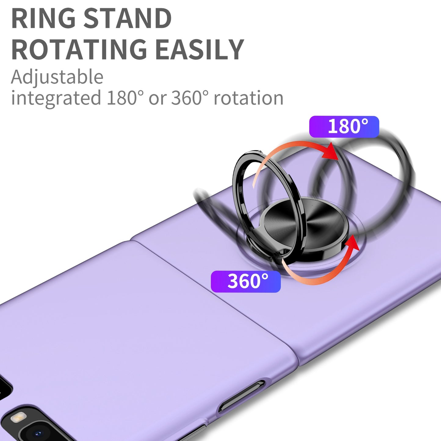 For Samsung Galaxy Z Flip 5G Hard PC Folding Mobile Phone Case Rotatable Metal Ring Kickstand Anti-fall Shell