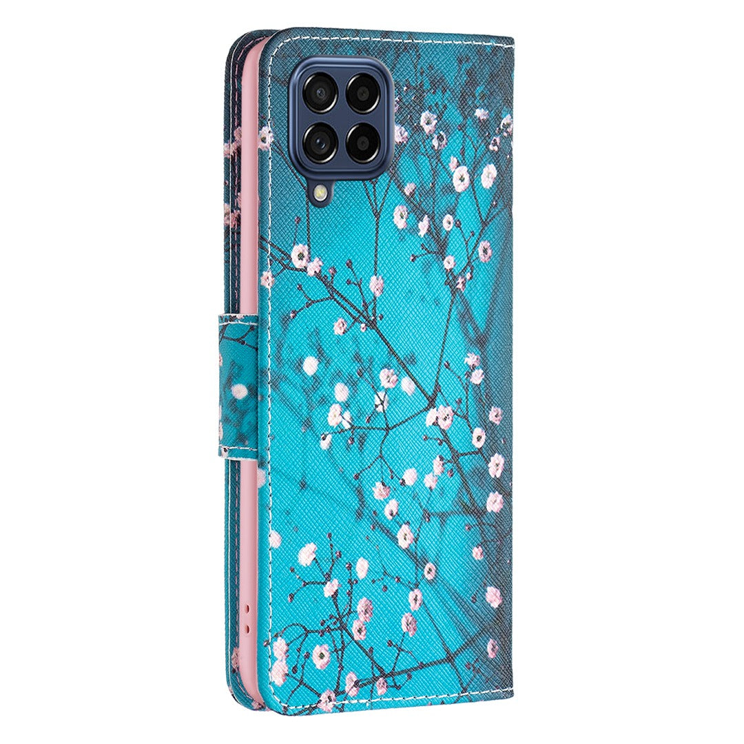 For Samsung Galaxy M53 5G BF Pattern Printing Leather Series-1 Stylish Magnetic Clasp Phone PU Leather Case Flip Stand Wallet Shockproof Cover