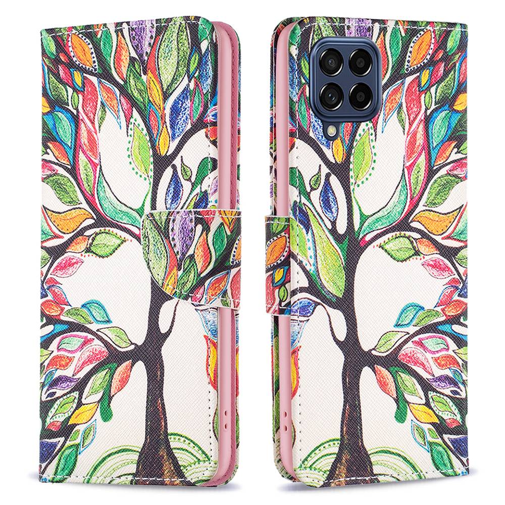 For Samsung Galaxy M53 5G BF Pattern Printing Leather Series-1 Stylish Magnetic Clasp Phone PU Leather Case Flip Stand Wallet Shockproof Cover