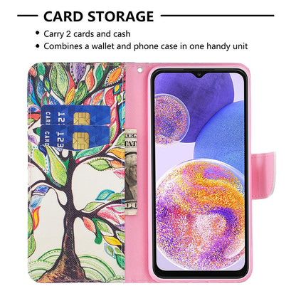 For Samsung Galaxy M53 5G BF Pattern Printing Leather Series-1 Stylish Magnetic Clasp Phone PU Leather Case Flip Stand Wallet Shockproof Cover