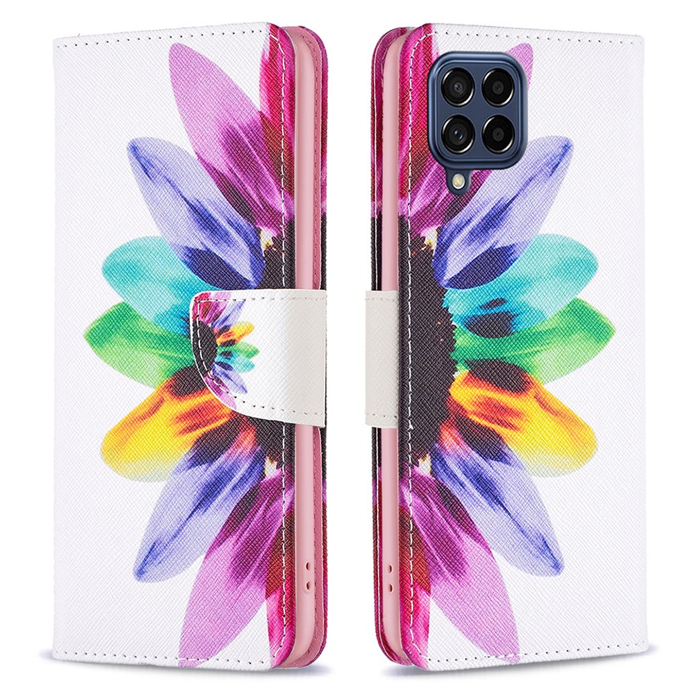 For Samsung Galaxy M53 5G BF Pattern Printing Leather Series-1 Stylish Magnetic Clasp Phone PU Leather Case Flip Stand Wallet Shockproof Cover