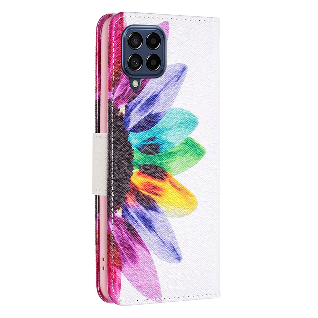 For Samsung Galaxy M53 5G BF Pattern Printing Leather Series-1 Stylish Magnetic Clasp Phone PU Leather Case Flip Stand Wallet Shockproof Cover