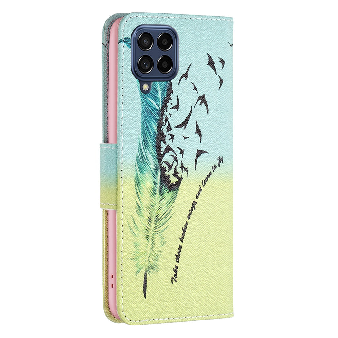 For Samsung Galaxy M53 5G BF Pattern Printing Leather Series-1 Stylish Magnetic Clasp Phone PU Leather Case Flip Stand Wallet Shockproof Cover