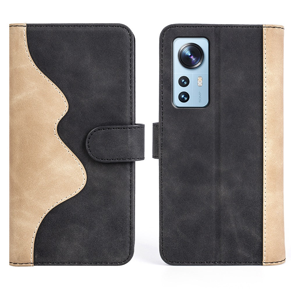 For Xiaomi 12/12X/12S 5G Magnetic Closure Folio Flip Shockproof Phone Cover Splicing Design Stand Function Leather Case with Wallet