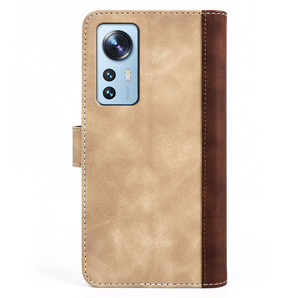 For Xiaomi 12/12X/12S 5G Magnetic Closure Folio Flip Shockproof Phone Cover Splicing Design Stand Function Leather Case with Wallet