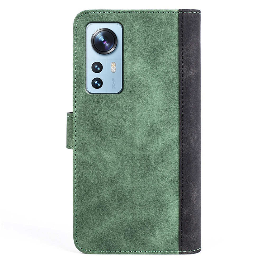 For Xiaomi 12/12X/12S 5G Magnetic Closure Folio Flip Shockproof Phone Cover Splicing Design Stand Function Leather Case with Wallet