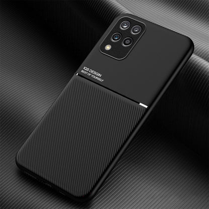 For Samsung Galaxy M33 5G (Global Version) Shockproof Phone Case Wear-resistant Precise Cutout PU Leather + TPU Imprinted Cell Phone Cover with Built-in Magnetic Metal Sheet