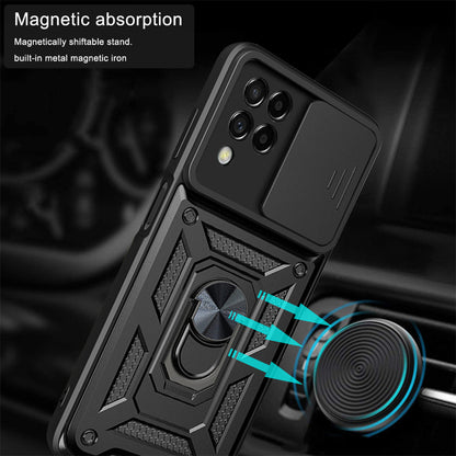 For Samsung Galaxy M53 5G Ring Kickstand Phone Case Soft TPU + Hard PC Hybrid Shockproof Protective Case with Camera Cover