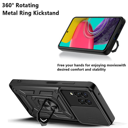 For Samsung Galaxy M53 5G Ring Kickstand Phone Case Soft TPU + Hard PC Hybrid Shockproof Protective Case with Camera Cover