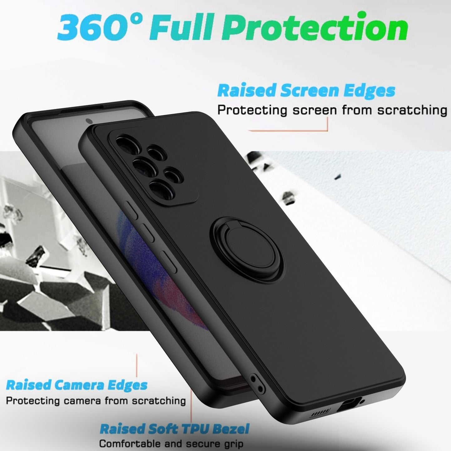 Protective Case for Samsung Galaxy A53 5G Ring Kickstand TPU Cover Anti-Scratch Rubberized Phone Shell