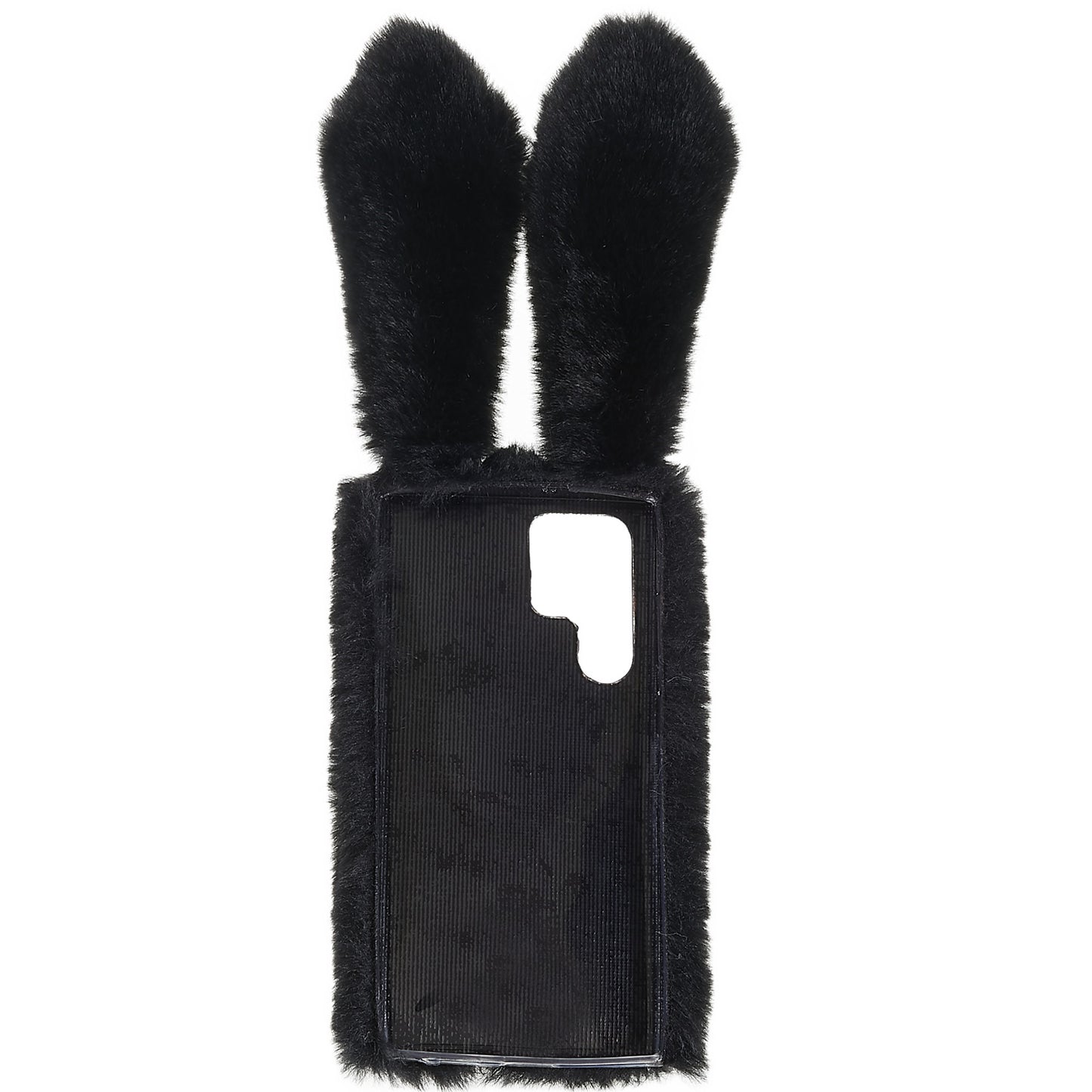 For Samsung Galaxy S22 Ultra 5G Cute 3D Bunny Ears Furry Winter Warm Case Soft TPU Protective Phone Cover with Glitter Rhinestone Bowknot