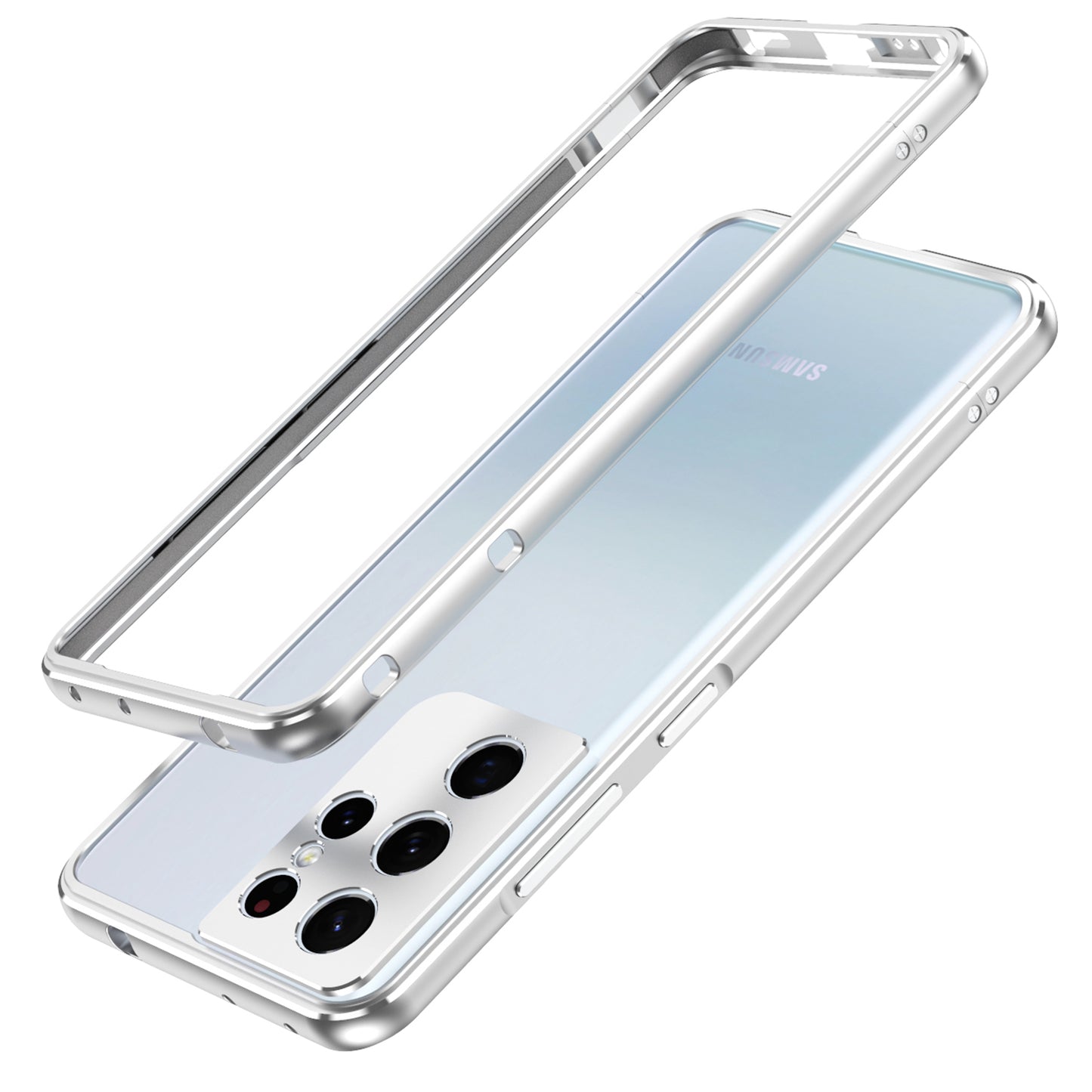 For Samsung Galaxy S21 Ultra 5G Metal Bumper Frame Case Raised Edge Protection with Camera Lens Cover