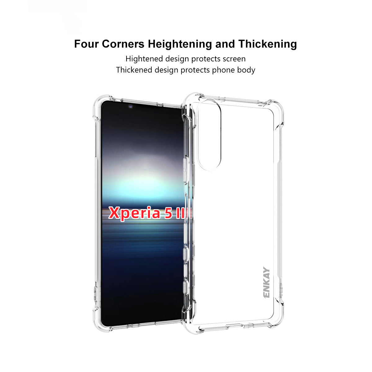 ENKAY HAT-PRINCE Four Corner Thickening Anti-Slip Cover Shockproof Clear TPU Case + Tempered Glass Screen Protector for Sony Xperia 5 II