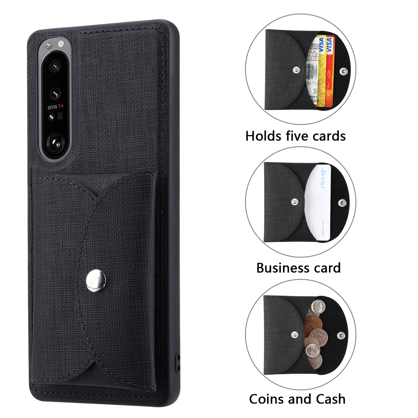 VILI T Series Leather Skin TPU Shell with Movable Magnetic-Absorbed Wallet for Sony Xperia 1 III 5G