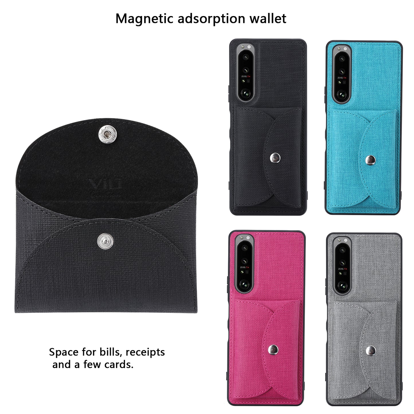 VILI T Series Leather Skin TPU Shell with Movable Magnetic-Absorbed Wallet for Sony Xperia 1 III 5G