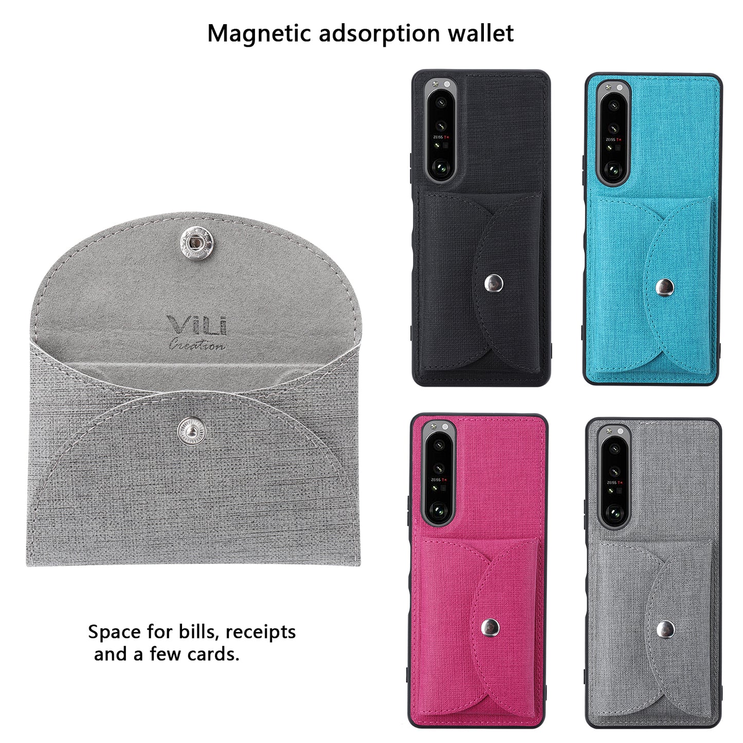 VILI T Series Leather Skin TPU Shell with Movable Magnetic-Absorbed Wallet for Sony Xperia 1 III 5G