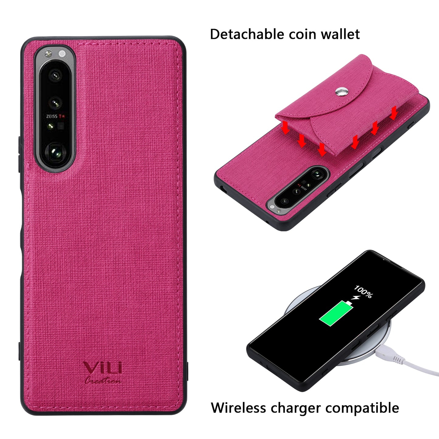 VILI T Series Leather Skin TPU Shell with Movable Magnetic-Absorbed Wallet for Sony Xperia 1 III 5G