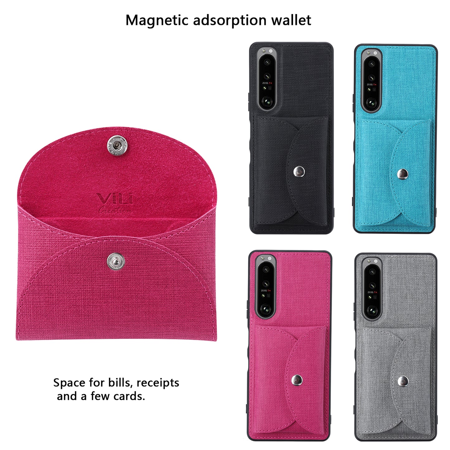 VILI T Series Leather Skin TPU Shell with Movable Magnetic-Absorbed Wallet for Sony Xperia 1 III 5G