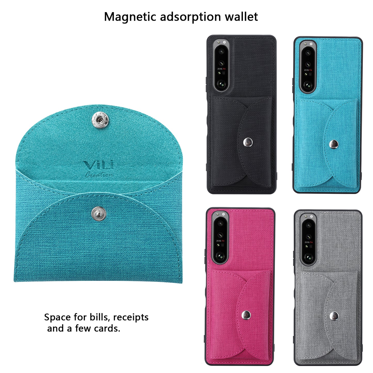 VILI T Series Leather Skin TPU Shell with Movable Magnetic-Absorbed Wallet for Sony Xperia 1 III 5G