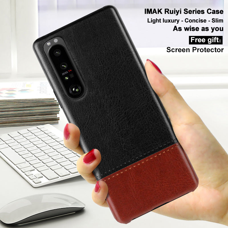 IMAK Ruiyi Series Bi-Color PU Leather + PC Phone Case Cover with Screen Protector for Sony Xperia 1 III 5G