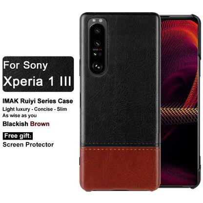 IMAK Ruiyi Series Bi-Color PU Leather + PC Phone Case Cover with Screen Protector for Sony Xperia 1 III 5G