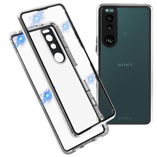 Metal Frame + Tempered Glass + PC Hybrid Cover Magnetic Closure Phone Case for Sony Xperia 5 III 5G