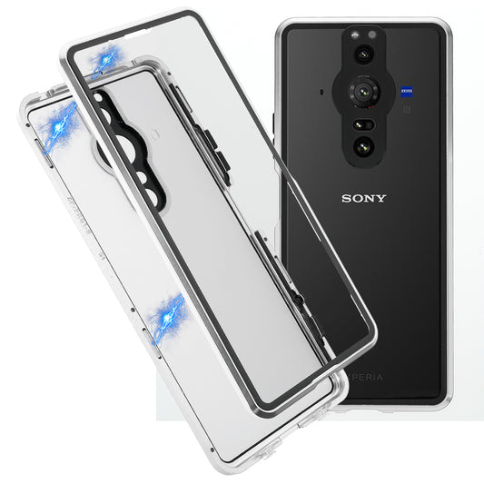 For Sony Xperia Pro-I Metal Frame + Tempered Glass + PC Matte Hybrid Cover Drop-proof Well-protected Magnetic Closure Phone Case