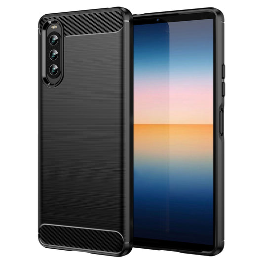 For Sony Xperia 10 IV Brushed Carbon Fiber Texture Mobile Phone Soft TPU Case Anti-drop Protective Cover