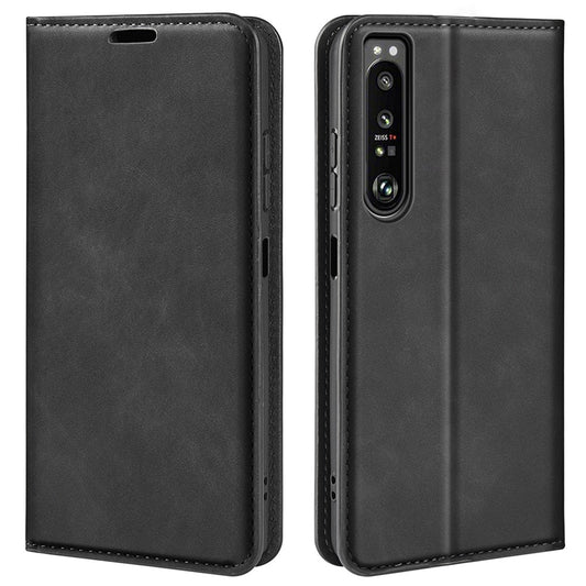 Skin Touch Feeling Folio Flip Phone Case for Sony Xperia 1 IV, Wallet Stand PU Leather Auto-absorbed Magnetic Cover