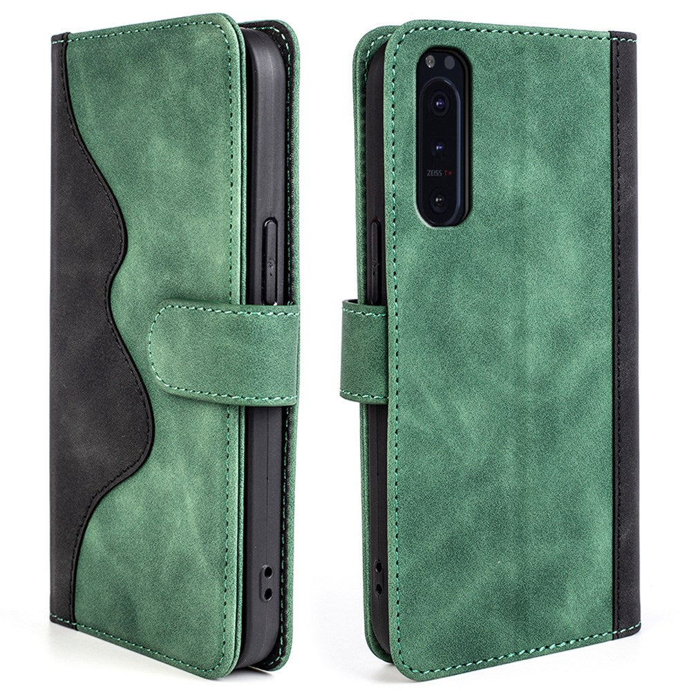 For Sony Xperia 5 II Color Splicing Flip Wallet Phone Case PU Leather Inner TPU Full Body Shockproof Magnetic Closure Stand Cover