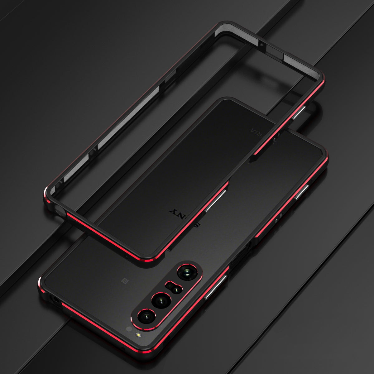 For Sony Xperia 1 IV 5G Bumper Case Metal Frame Shock Absorbent Bumper Cover with Camera Lens Protector