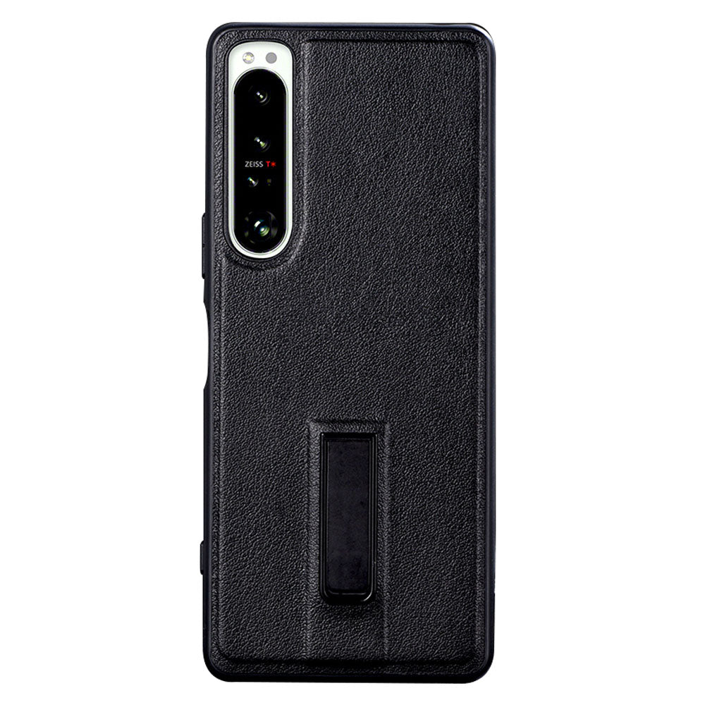 For Sony Xperia 1 IV 5G PU Leather Coated PC Case Shockproof Protection Back Cover with Metal Kickstand