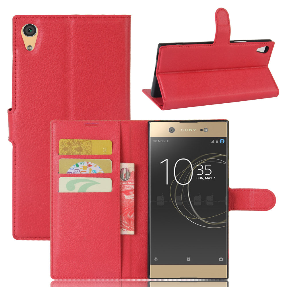 Litchi Skin Leather Wallet Cover for Sony Xperia XA1 Ultra