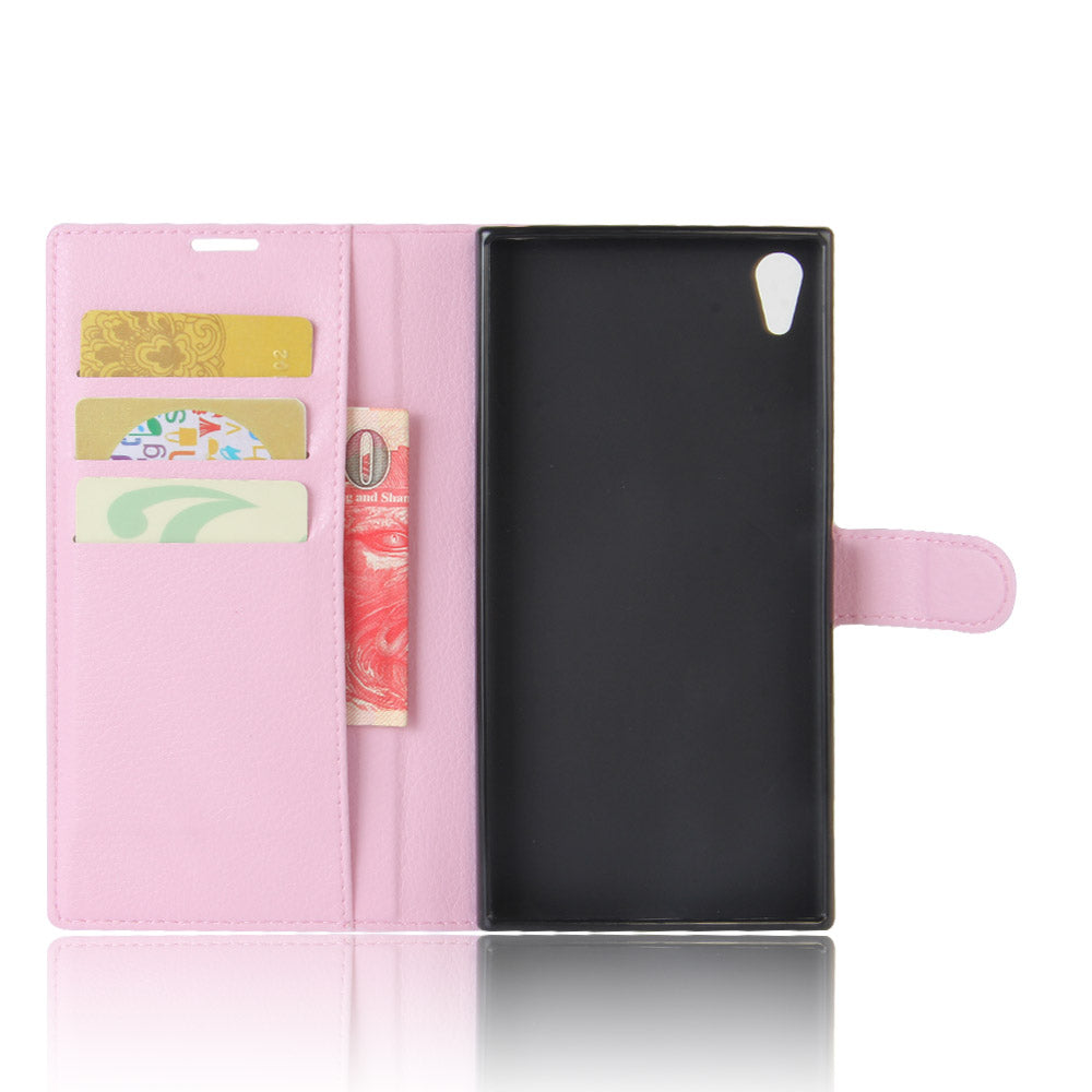 Litchi Skin Leather Wallet Cover for Sony Xperia XA1 Ultra