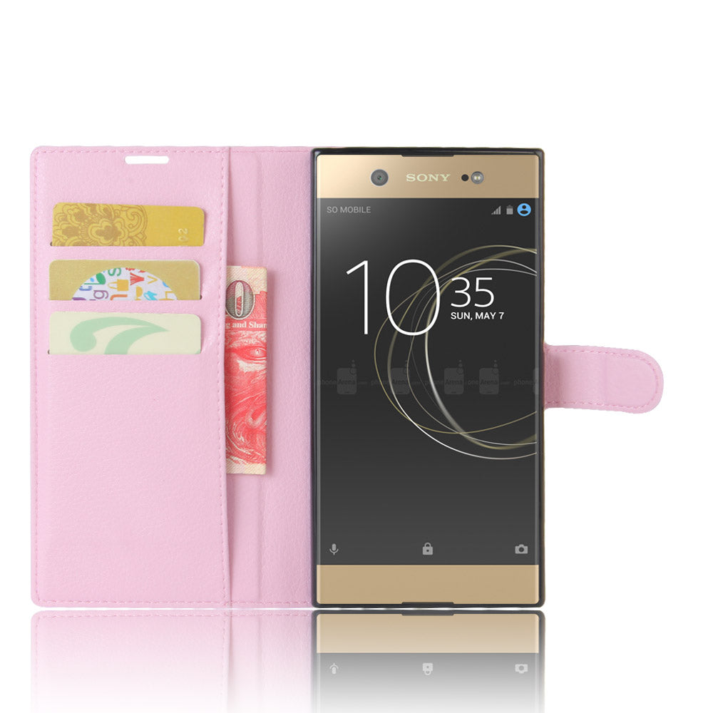 Litchi Skin Leather Wallet Cover for Sony Xperia XA1 Ultra