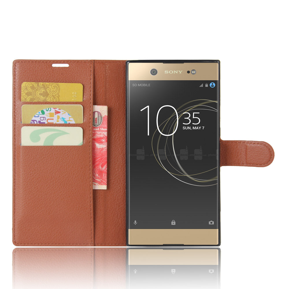 Litchi Skin Leather Wallet Cover for Sony Xperia XA1 Ultra