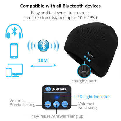 Sports Hands-free Bluetooth Headset Warm Knit Hat