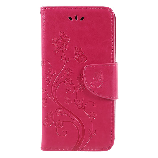 Imprint Butterfly Flowers Magnetic Wallet Leather Stand Shell for LG Q6 M700N (EU Version) / Q6 Plus