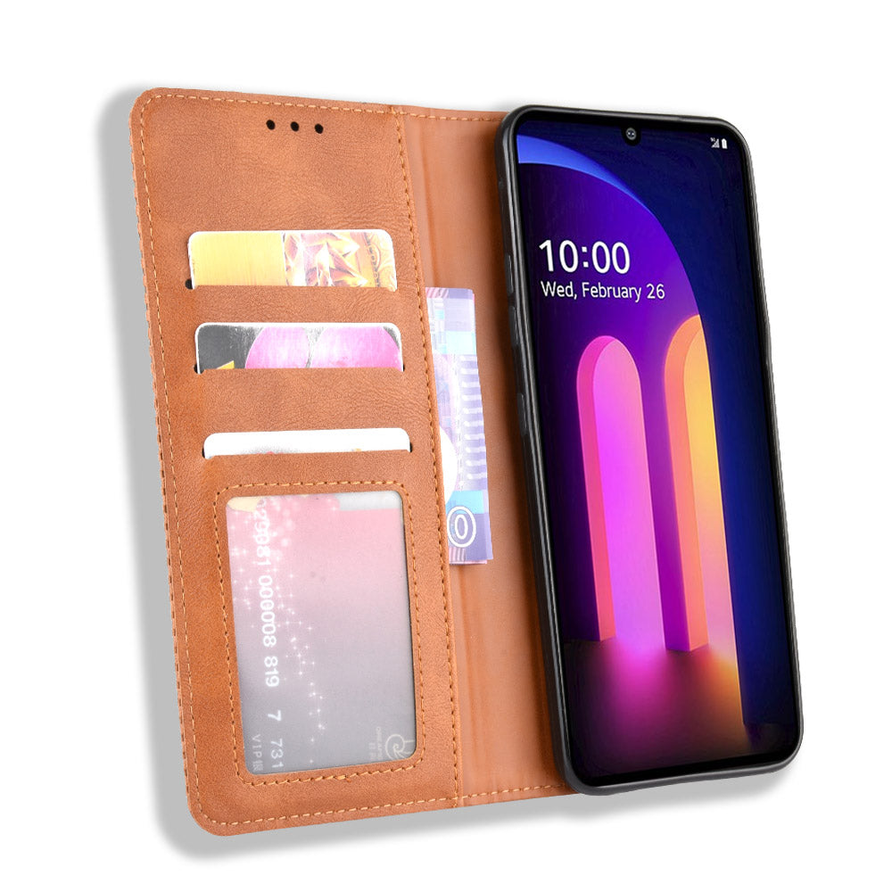 Auto-absorbed Retro Leather Wallet Phone Cover for LG V60 ThinQ 5G