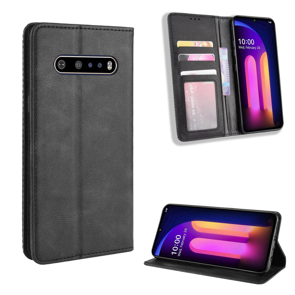 Auto-absorbed Retro Leather Wallet Phone Cover for LG V60 ThinQ 5G